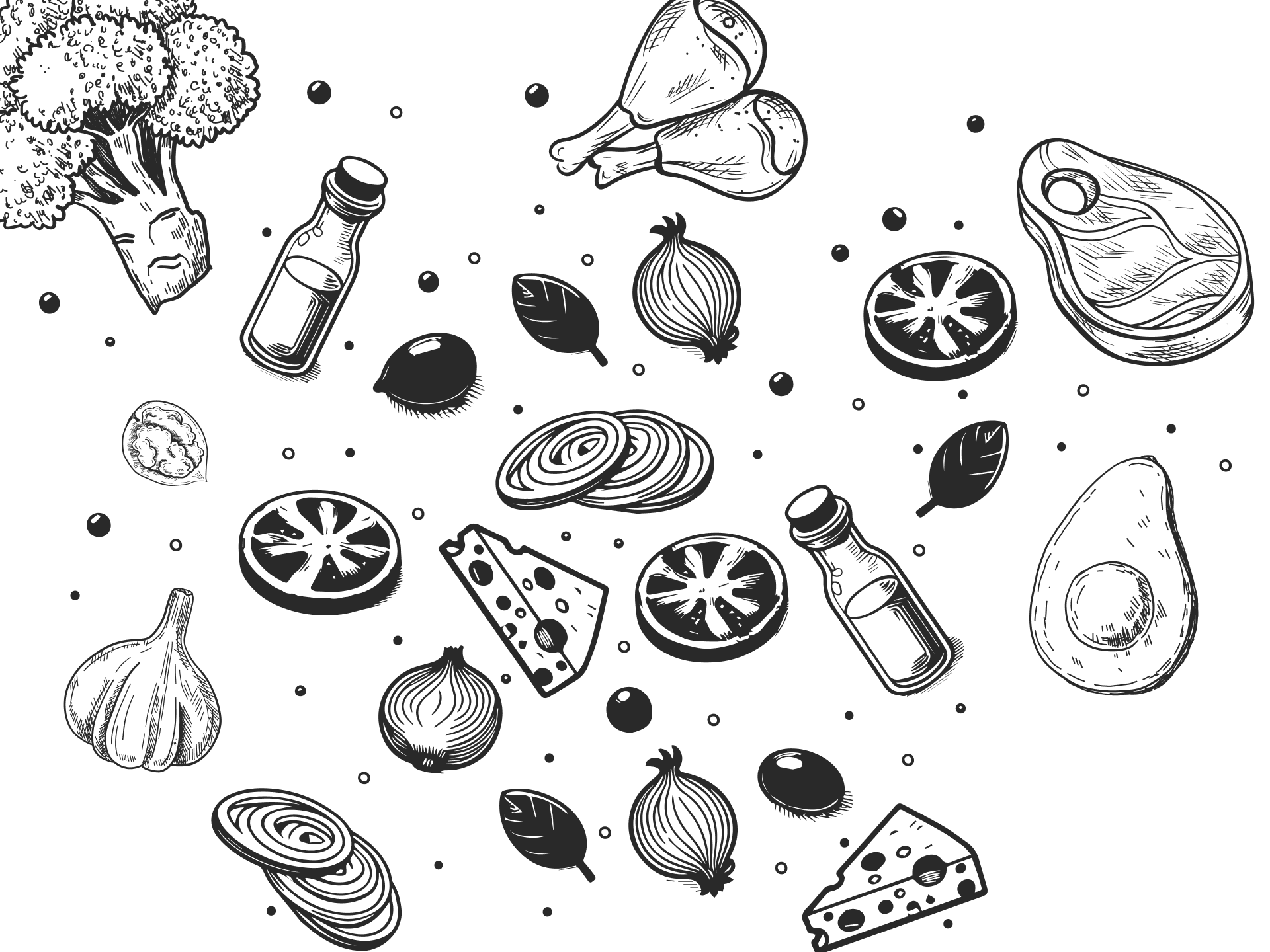 Ilustratívny motív jednofarebných potravín a surovín